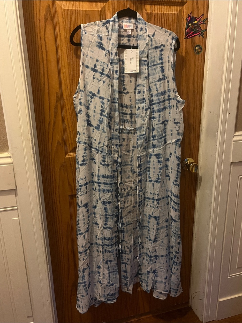 LuLaRoe Breezy Open Duster - Blue & White Tie-Dye